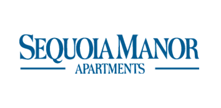 Elegant logo of Sequoia Manor Apartments displaying classic typography in blue.
