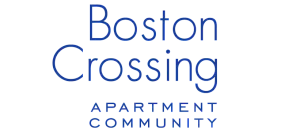 Elegant Boston Crossing Apartment Community logo with modern blue typography.