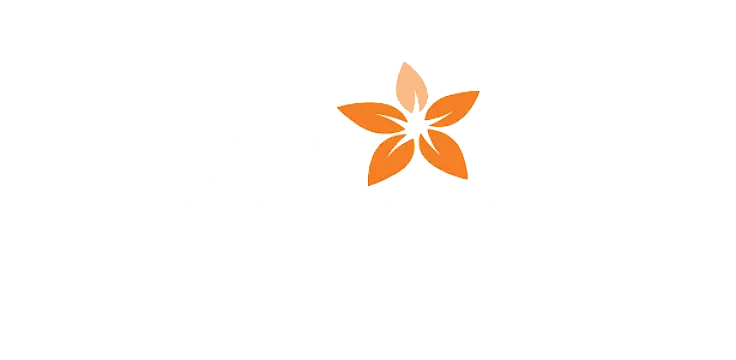 Orchid-shaped logo with vibrant orange petals and an elegant design.