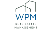 Modern WPM Real Estate Management logo with sleek building outlines and bold typography.