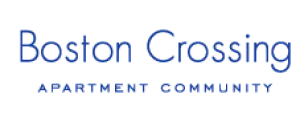 Logo of Boston Crossing Apartment Community featuring elegant blue typography.