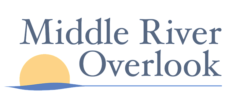 Elegant logo design for Middle River Overlook featuring a serene sun rising over a gentle wave, radiating tranquility and luxury.