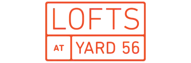 Modern logo featuring 'Lofts at Yard 56,' showcasing contemporary urban living in bold, vibrant typography.