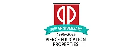Celebrating 30 years of excellence with Pierce Education Properties, 1995-2025 anniversary emblem.