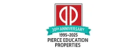 Commemorative emblem celebrating 30 years of Pierce Education Properties, established in 1995.