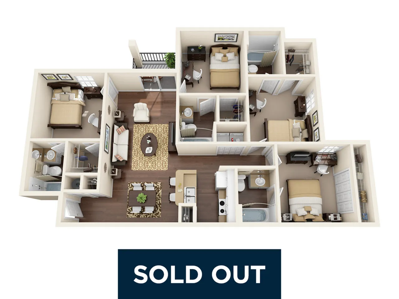 Charming floor plan with 3 cozy bedrooms, spacious living room, and modern kitchen, perfect for comfortable living.