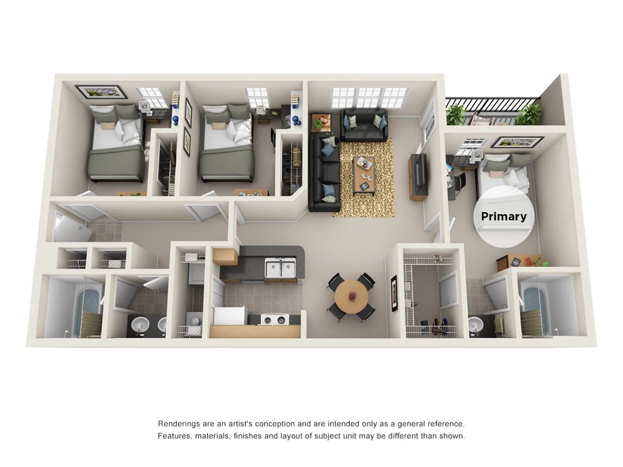 Campus Crossings at Ram\'s Pointe - Three-Bedroom Floorplan