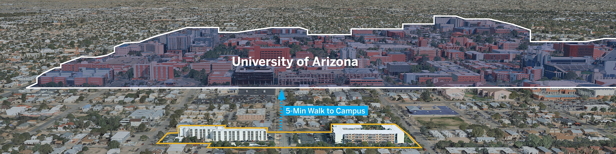 Strategically located apartments just a 5-minute walk from University of Arizona, offering scenic views of mountains and the campus.