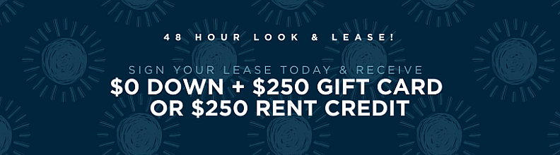 Exclusive offer: Sign a lease within 48 hours for $0 down and receive a $250 gift card or rent credit.