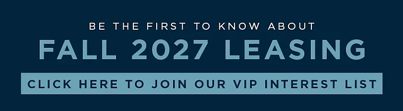 Announcement banner for Fall 2027 leasing with an invitation to join the VIP interest list.