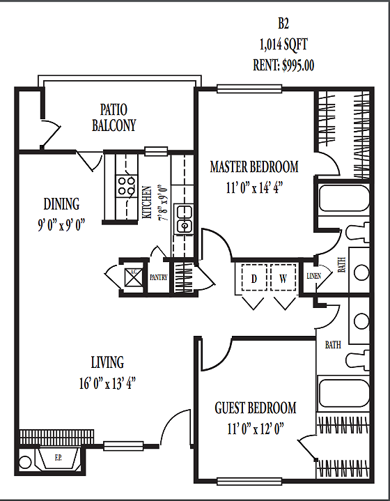 B2 (REMODEL) | 2 Bed Apartment | Post Oaks Apartments