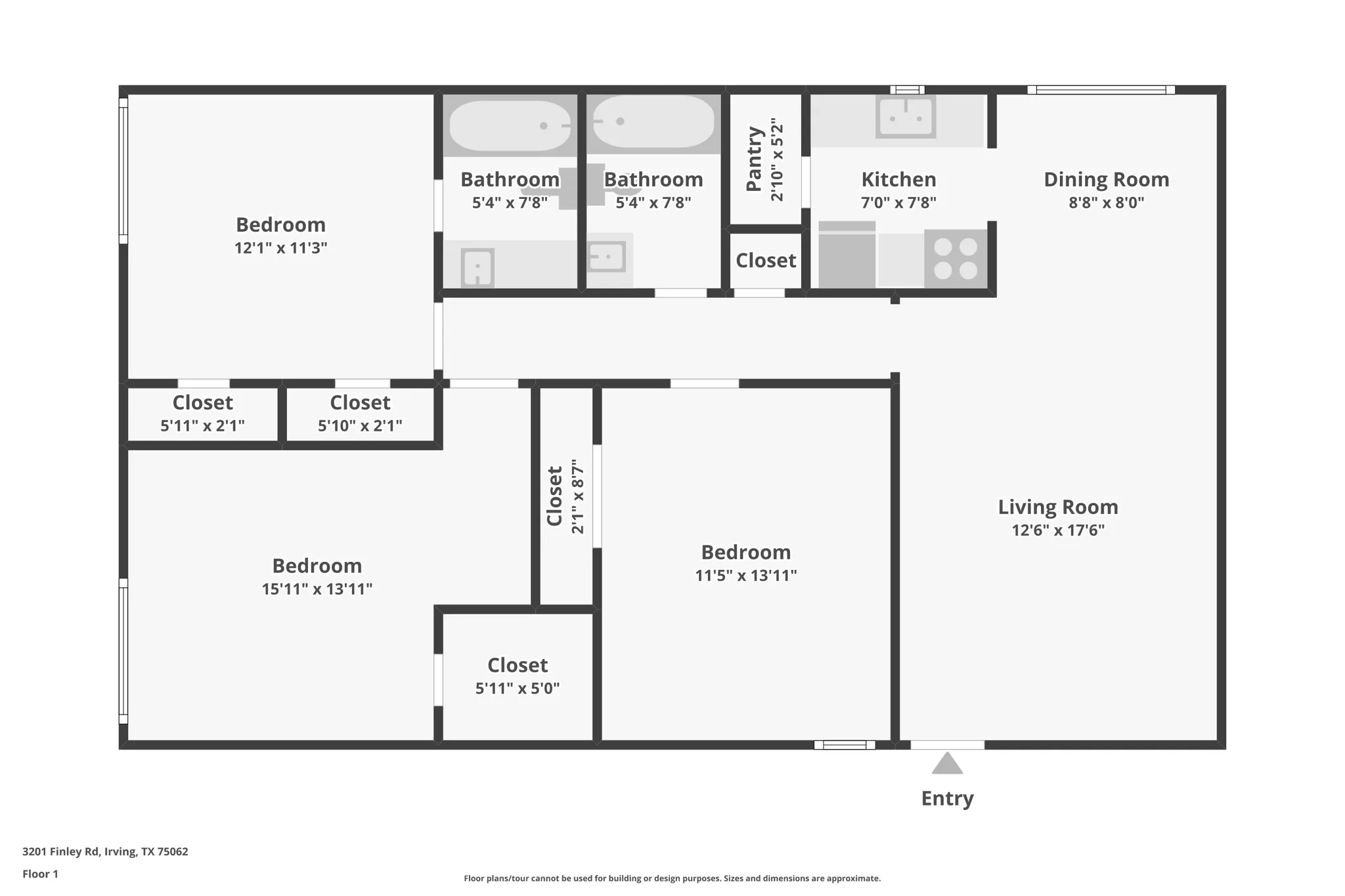 Modern floor plan presenting 3 spacious bedrooms, a large living room, and a functional kitchen with dining area.