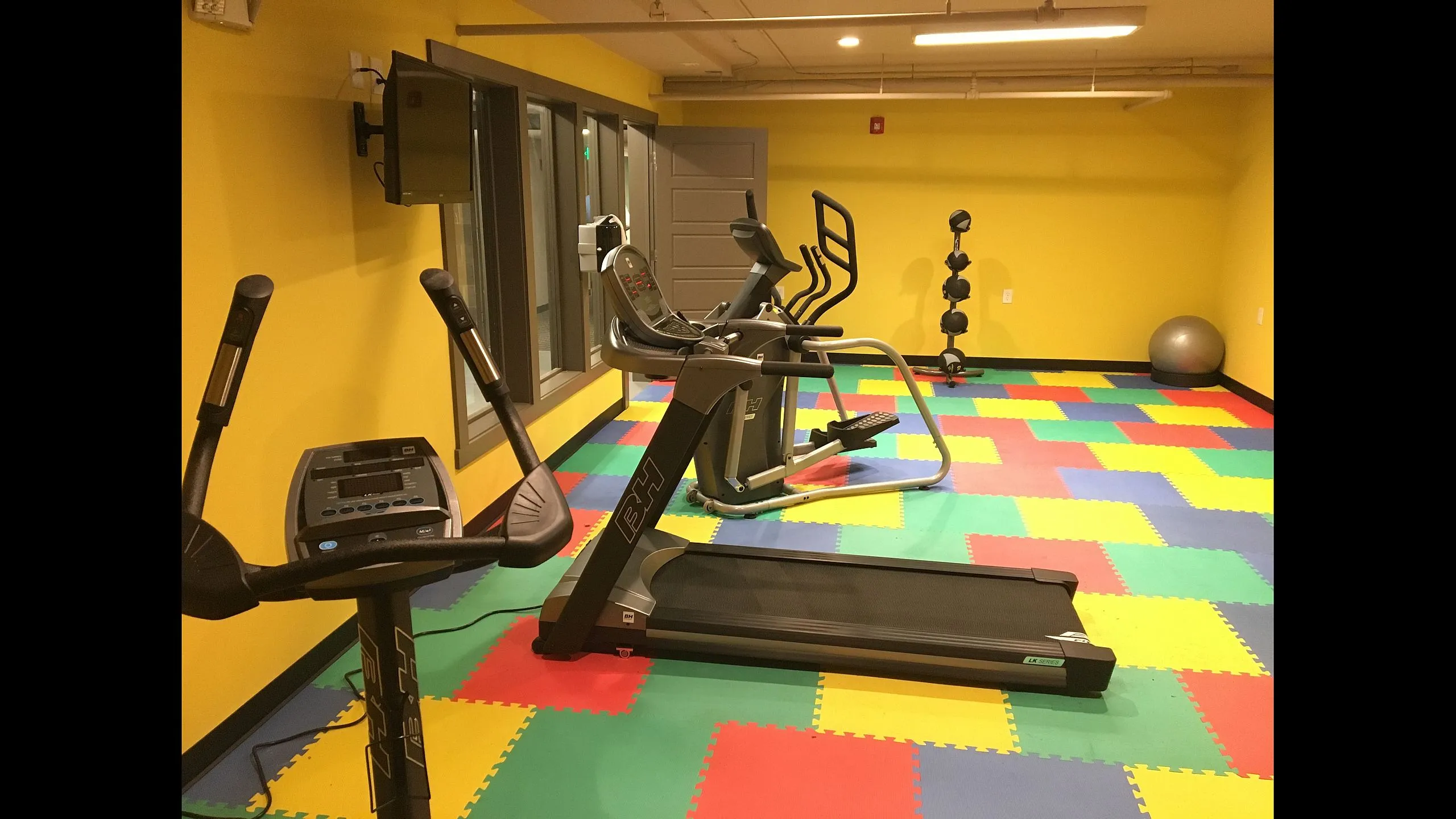 Resident fitness center with cardio and strength equipment at Homeroom Lofts