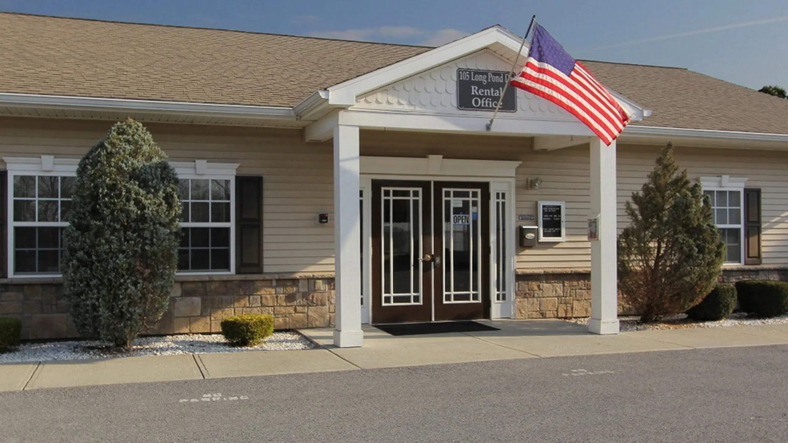The clubhouse and rental office at Long Pond Village Apartments in Schenectady, NY