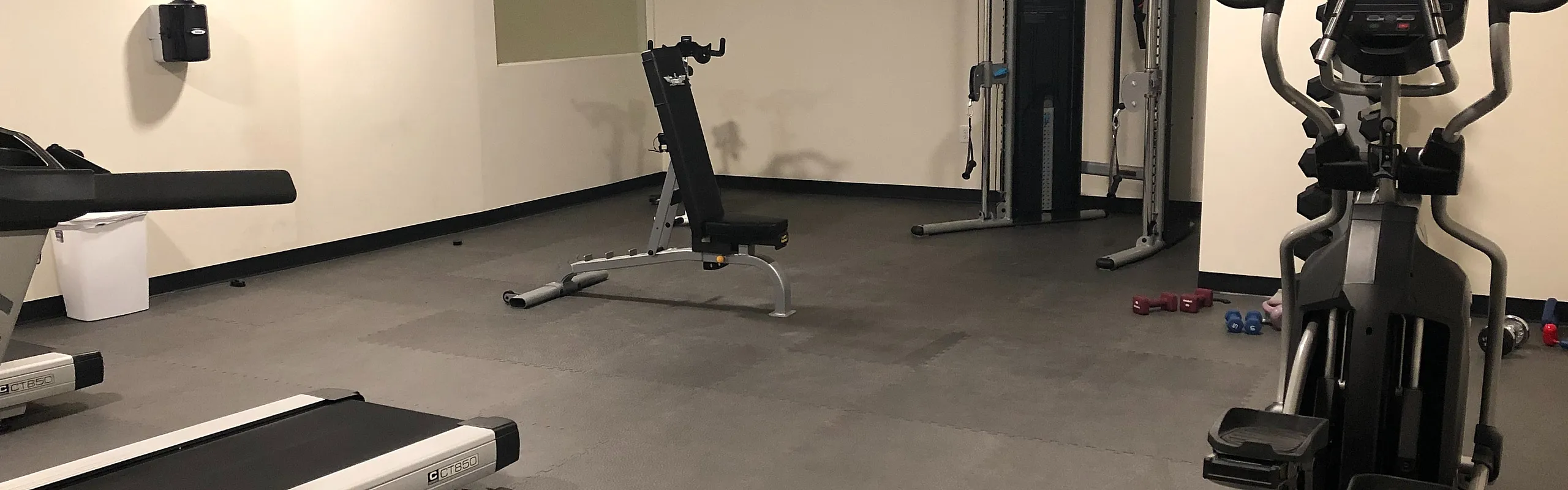Fitness center with cardio and strength equipment at Draper Lofts in Rotterdam, NY