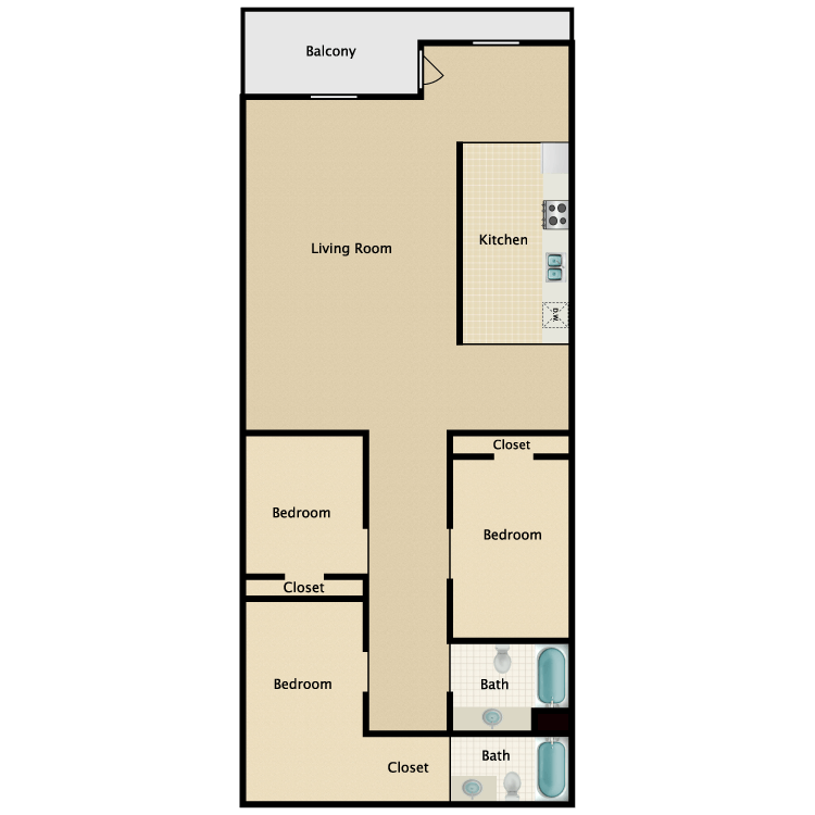 3 bed, 2 bath
