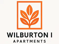Wilburton I Apartments logo featuring a vibrant orange leaf design in a square, symbolizing modern living and natural elegance.