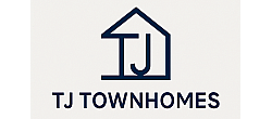 Modern TJ Townhomes logo featuring a sleek house outline and bold lettering.