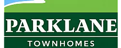 Vibrant logo for Parklane Townhomes with bold green and white design, set against a serene blue sky backdrop.