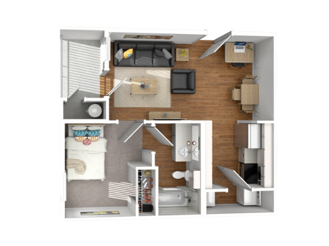 Stadium Park 1x1 floor plan one bedroom one bath 550 sq ft near University of Oregon in Eugene OR