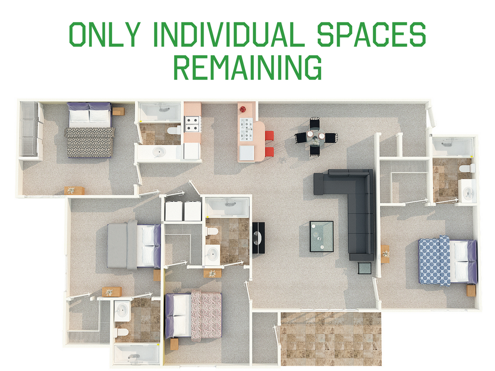 Inviting 3-bedroom apartment floor plan with open living area and modern kitchen, ideal for stylish urban living.