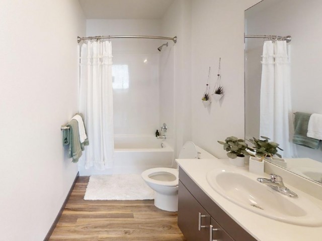 Modern Apartment Bathroom at The Flats at Chase Student Apartments in Eugene, OR