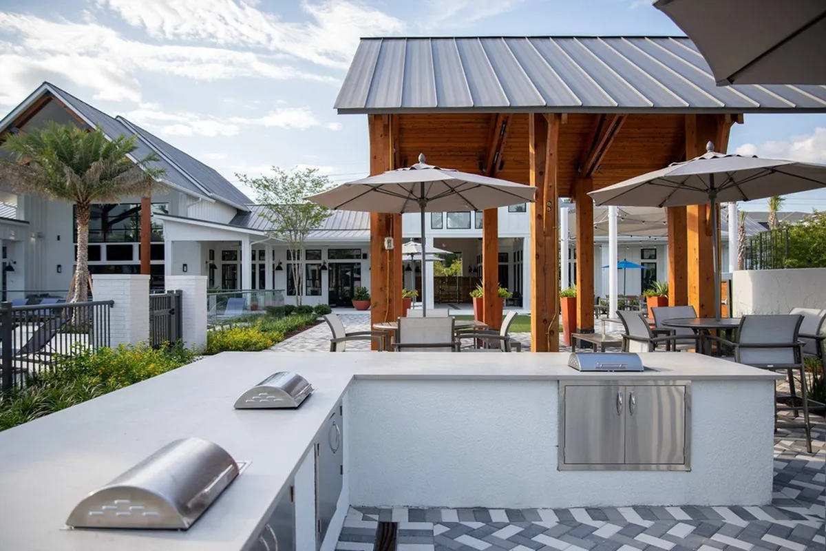 Campus Circle Gainesville outdoor grilling island and BBQ station for resident cookouts in Gainesville Florida
