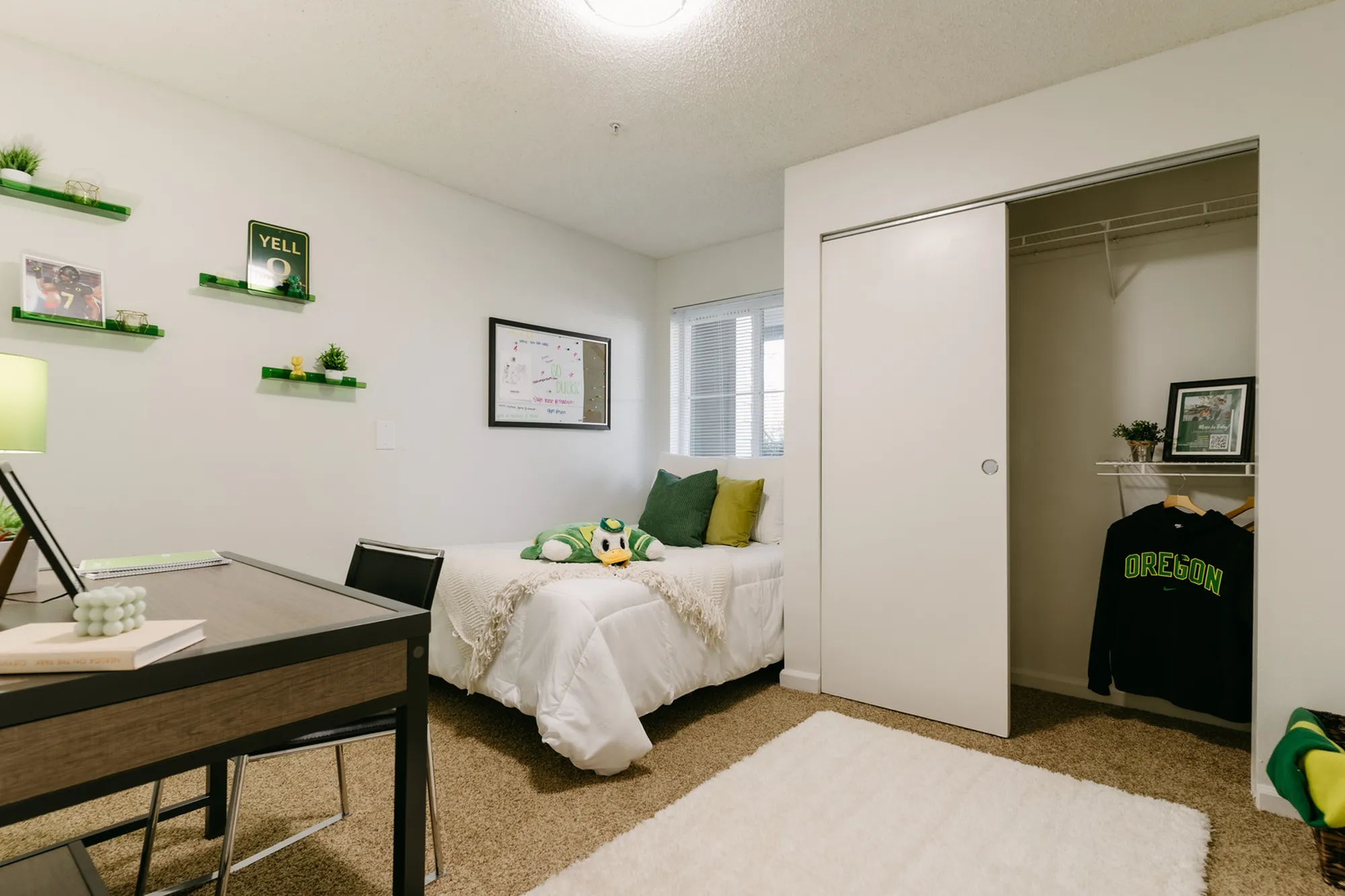 Furnished private bedroom at Stadium Park student apartments in Eugene OR