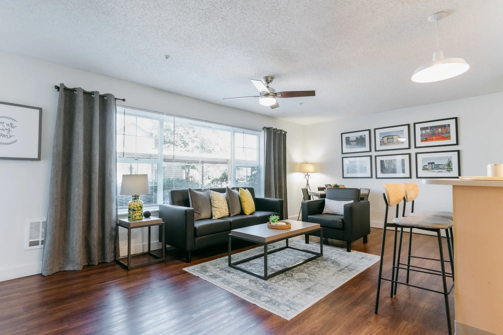 Furnished living room in a student apartment at Stadium Park in Eugene OR