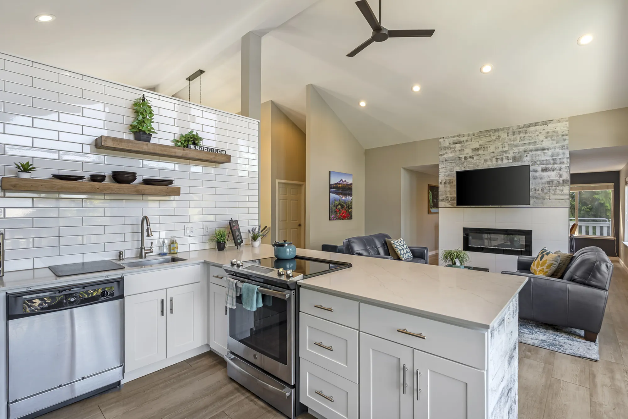 Community clubhouse with gathering space at Canyon Springs apartments in Lynnwood, WA
