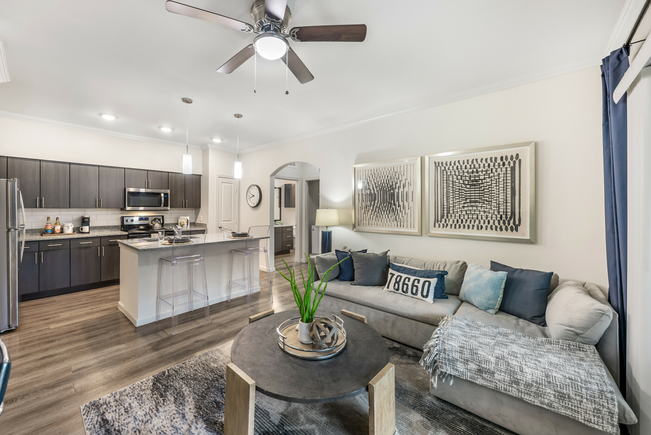 Clubhouse Kitchen Island at Stone Hill Apartments in Pflugerville, TX