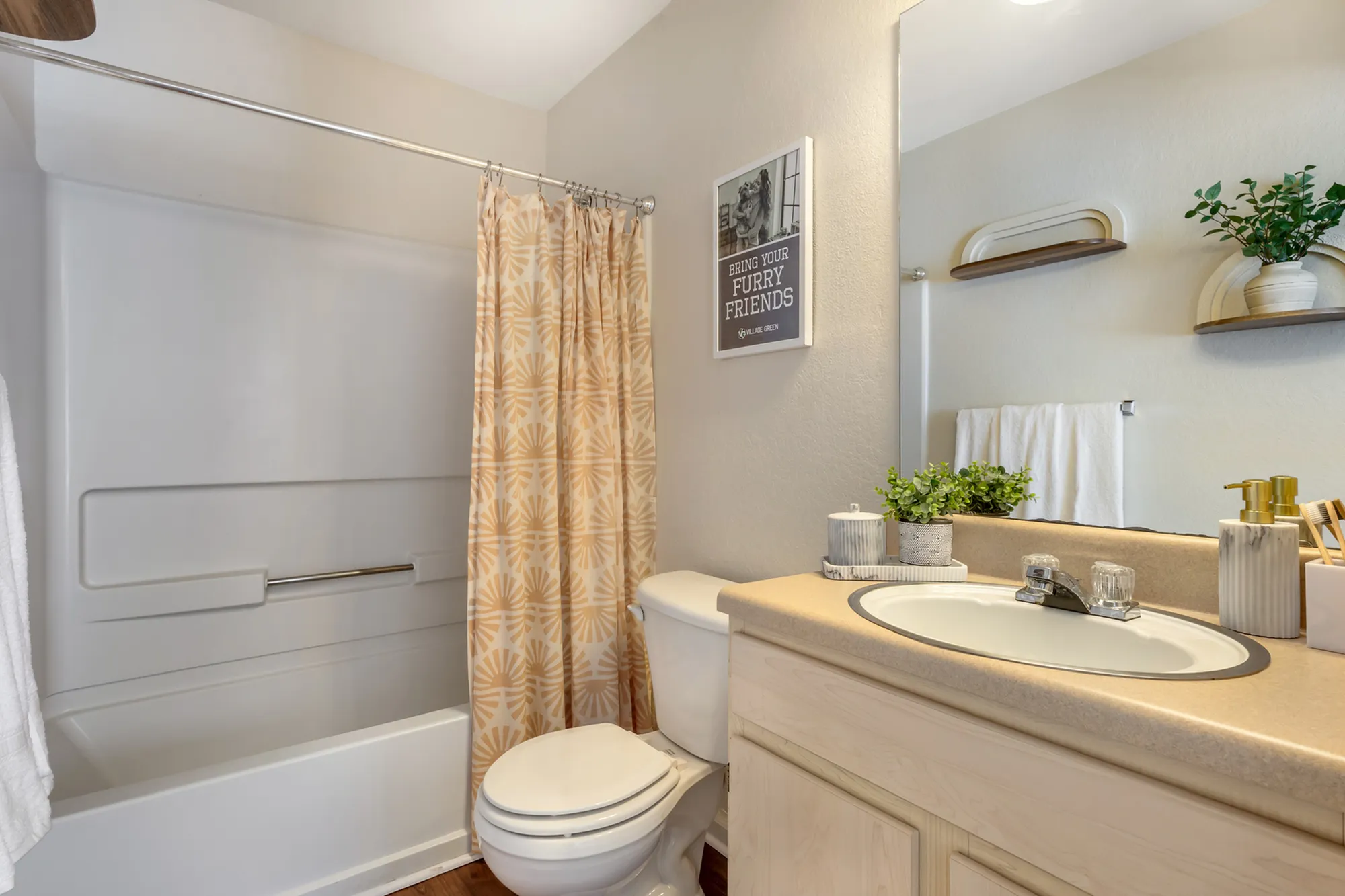 Private individual bathrooms in student apartments at Village Green near NC State University in Raleigh NC