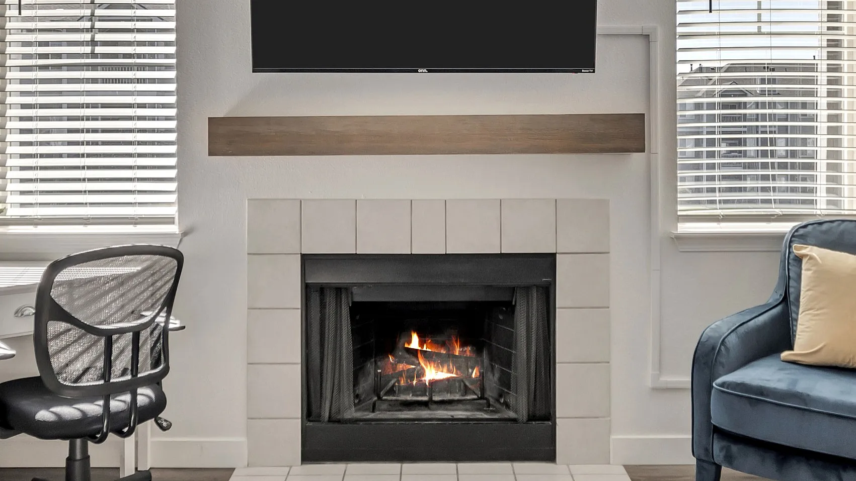 Wood-burning fireplace in a second or third floor apartment at Pinnacle Mountain View in Clearfield, UTWood-burning fireplace in a second or third floor apartment at Pinnacle Mountain View in Clearfield, UT