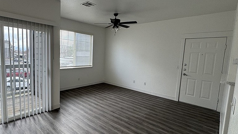 Ceiling fan in the living room at Pinnacle Mountain View apartments in Clearfield, UT