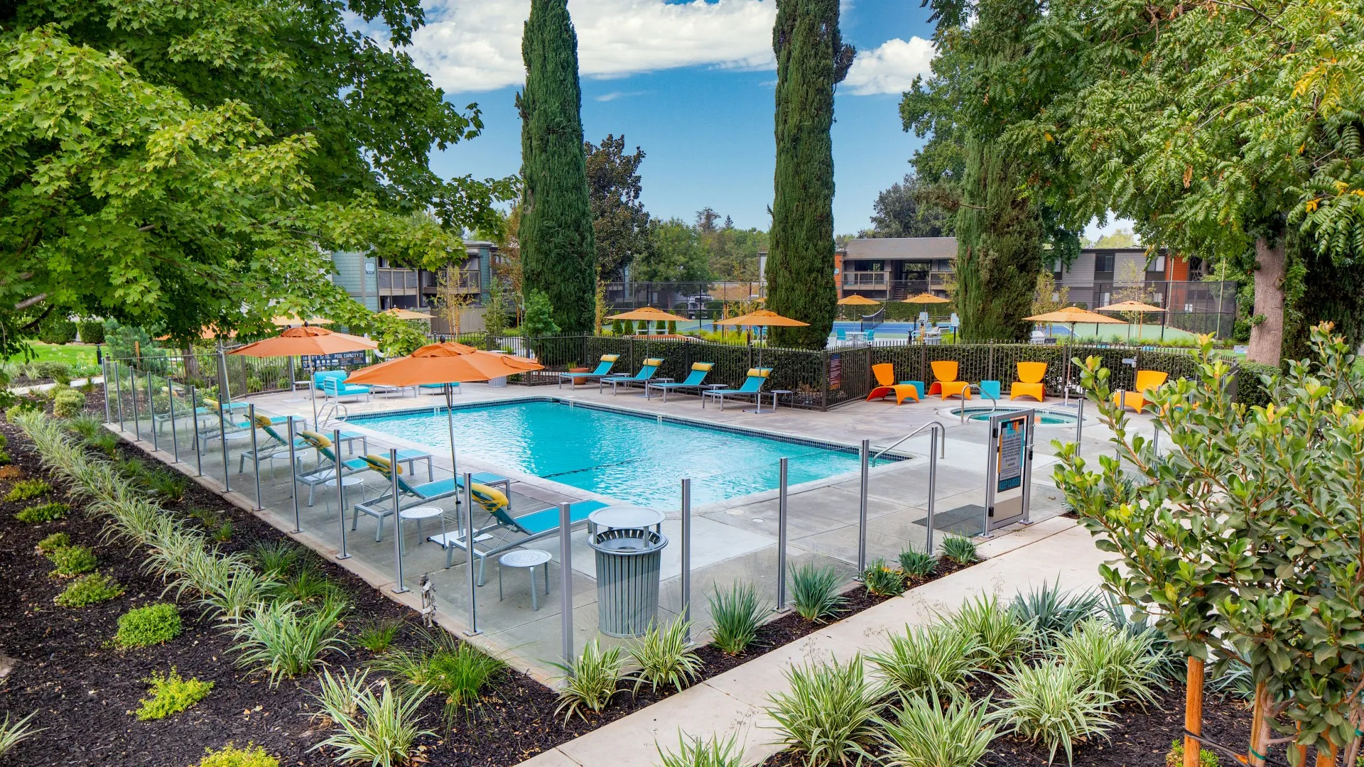 Resort-style pool at Apex on the River luxury apartments in Sacramento, CA
