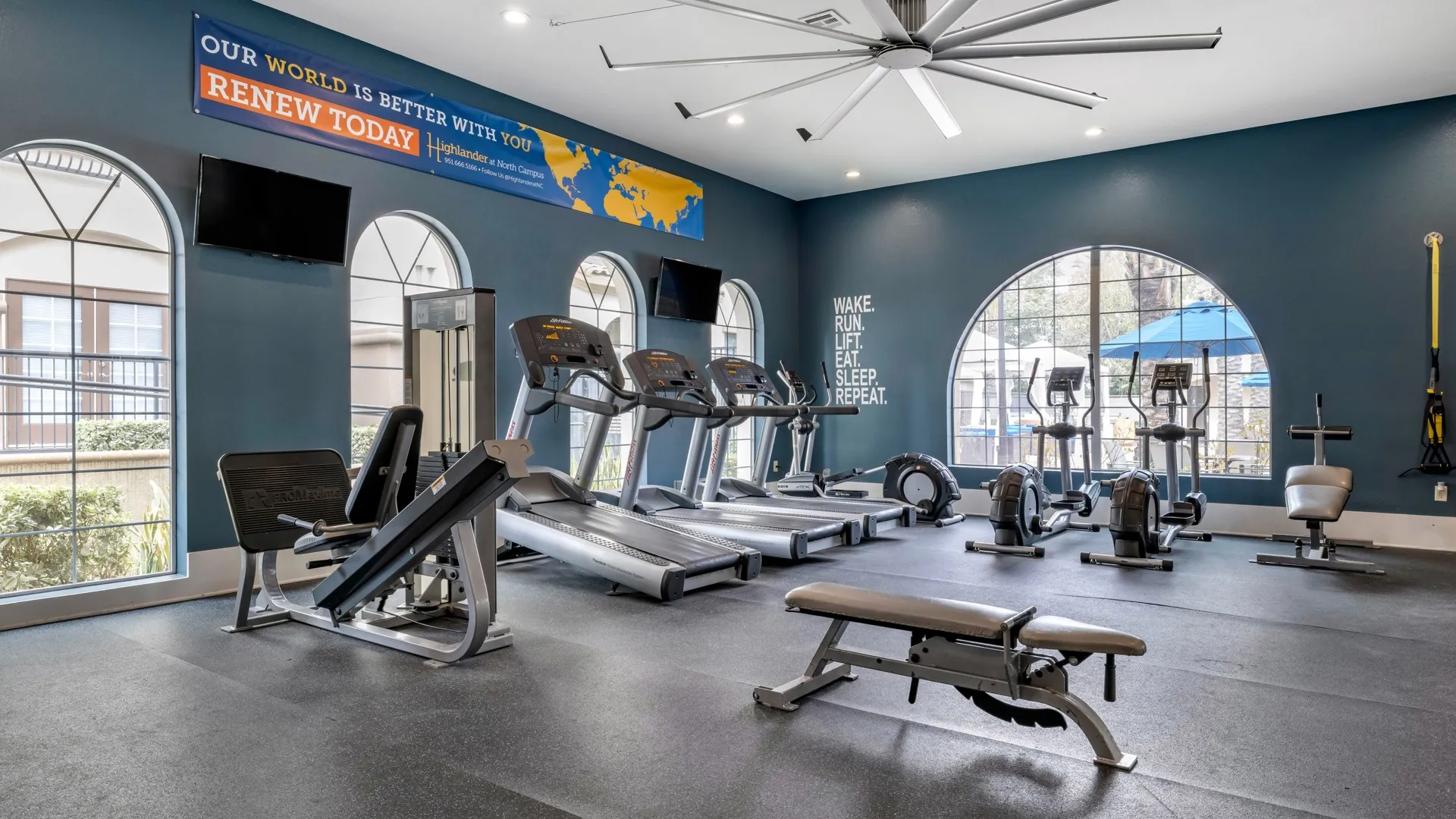 Highlander at North Campus 24/7 fitness center gym with modern equipment in Riverside CA