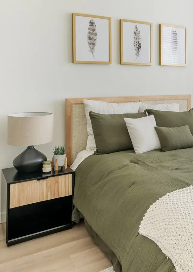 Spacious bedroom with in-unit washer and dryer at The Current luxury apartments in Bend, OR