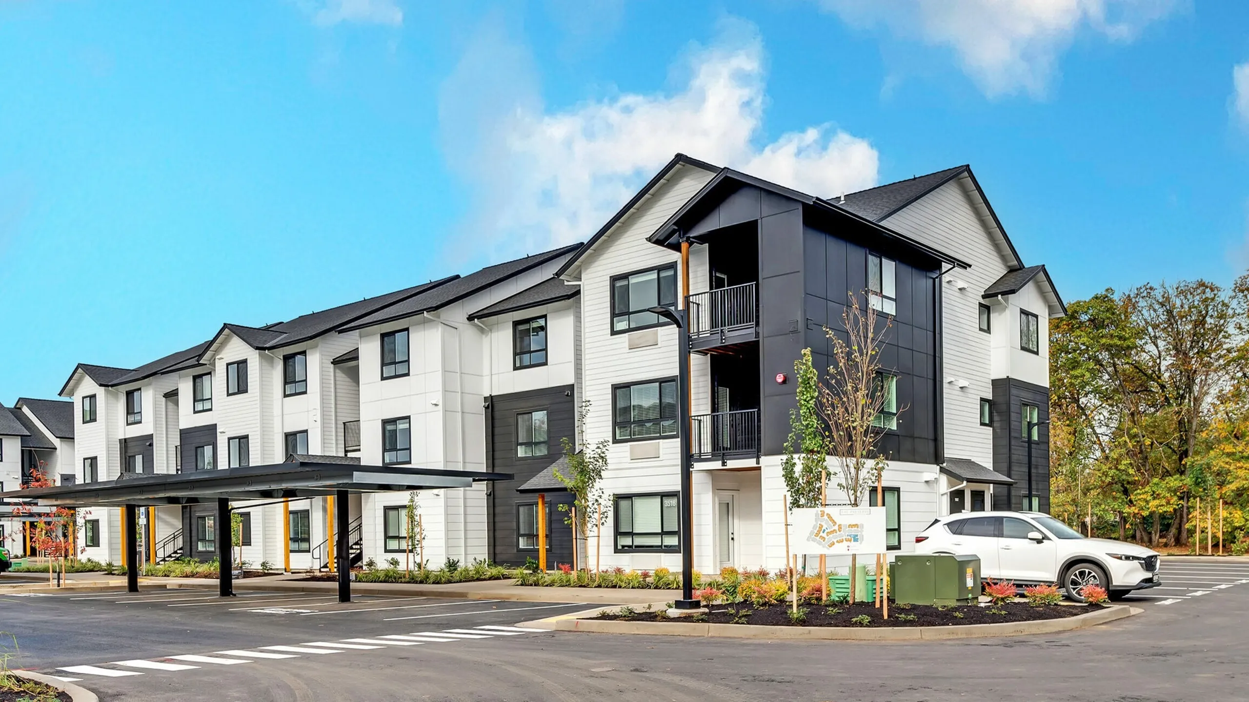 Modern apartment building exterior at The Preserve on Goodpasture 3610 Goodpasture Loop Eugene Oregon near University of Oregon