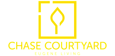 Bold Chase Courtyard logo featuring a modern leaf design in yellow and black.