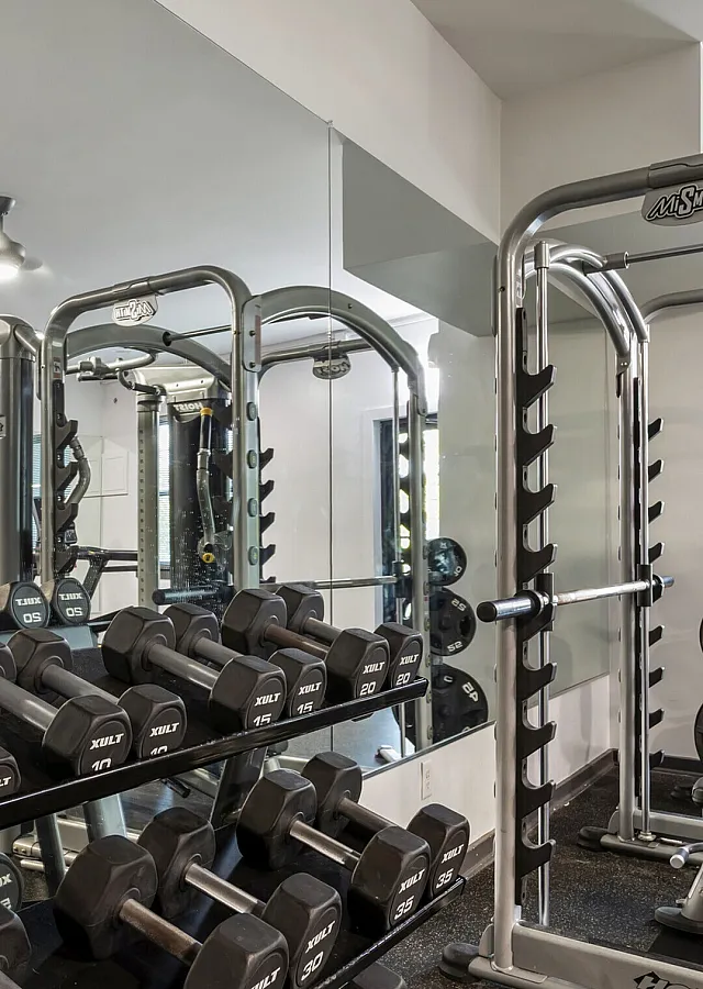 State-of-the-art 24-hour fitness center with free weights and premium exercise equipment at The Landings Knoxville TN