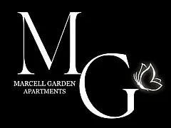 Sophisticated Marcell Garden Apartments logo with elegant butterfly accent.