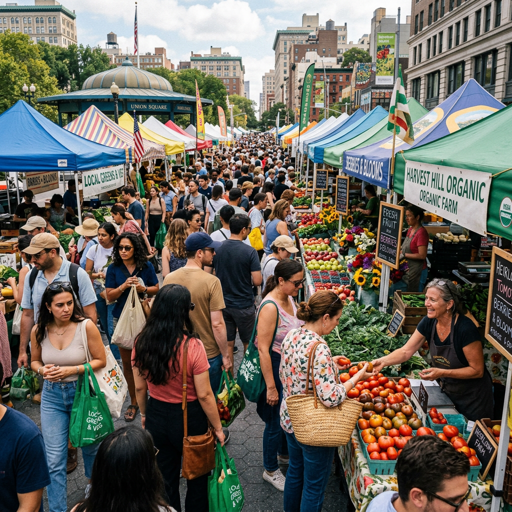 Vibrant Farmer's Market Scene: Capturing Lively Atmosphere | AI Art Generator | Easy-Peasy.AI