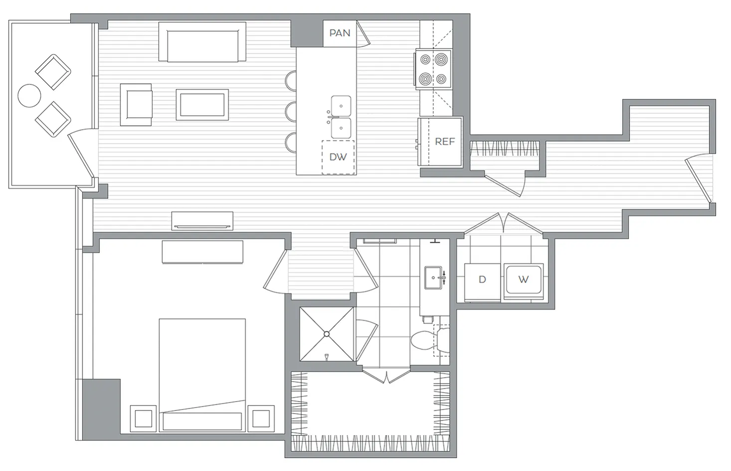 J / 1 Bedroom / 1 Bath