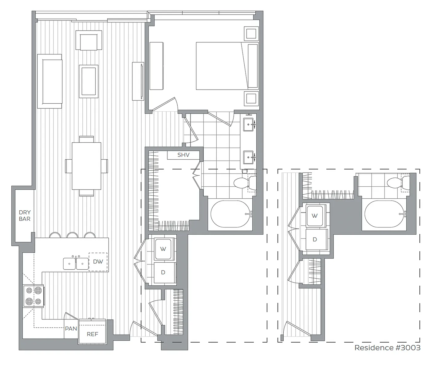 K / 1 Bedroom / 1 Bath