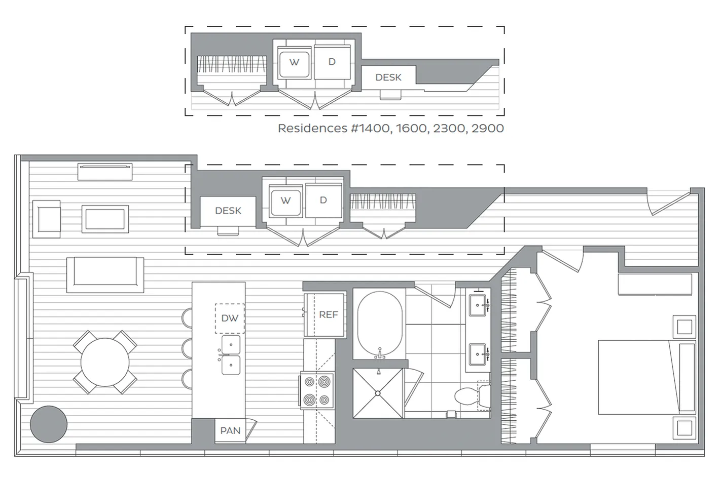 O / 1 Bedroom / 1 Bath