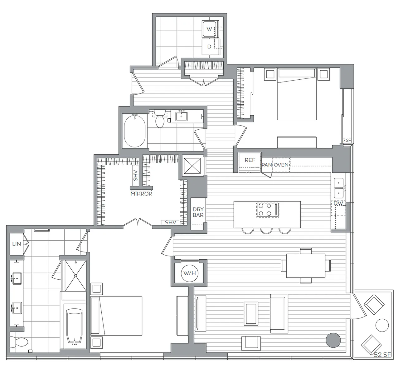 U / 2 Bedroom / 2 Bath