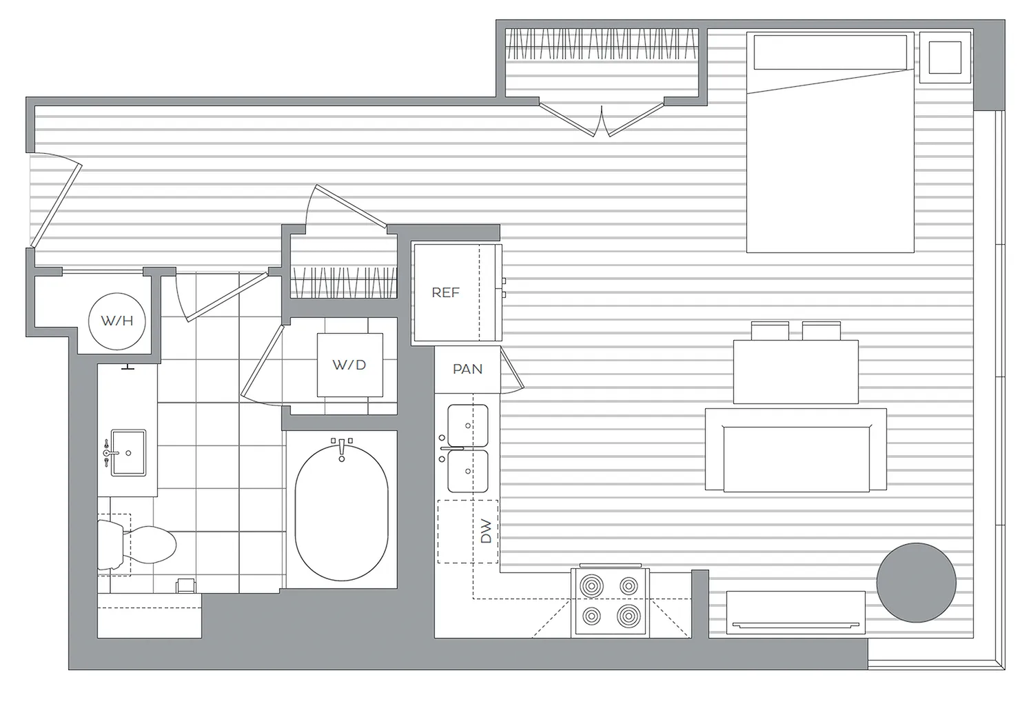 C / Studio / 1 Bath