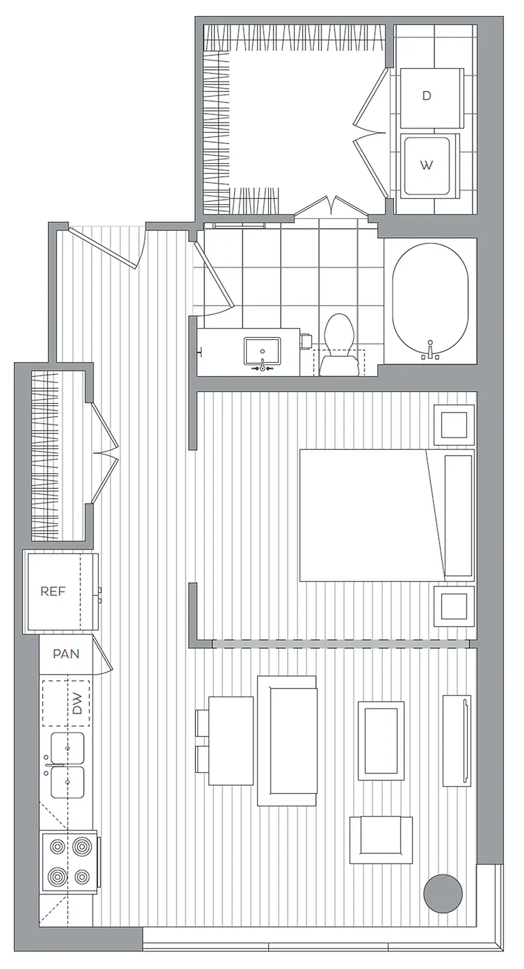 D / Studio / 1 Bath