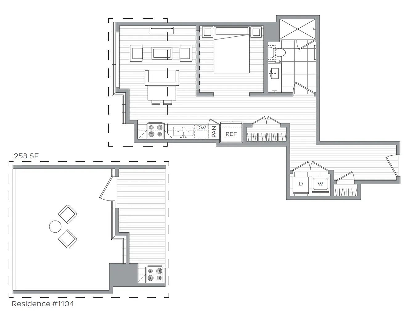 E / Studio / 1 Bath