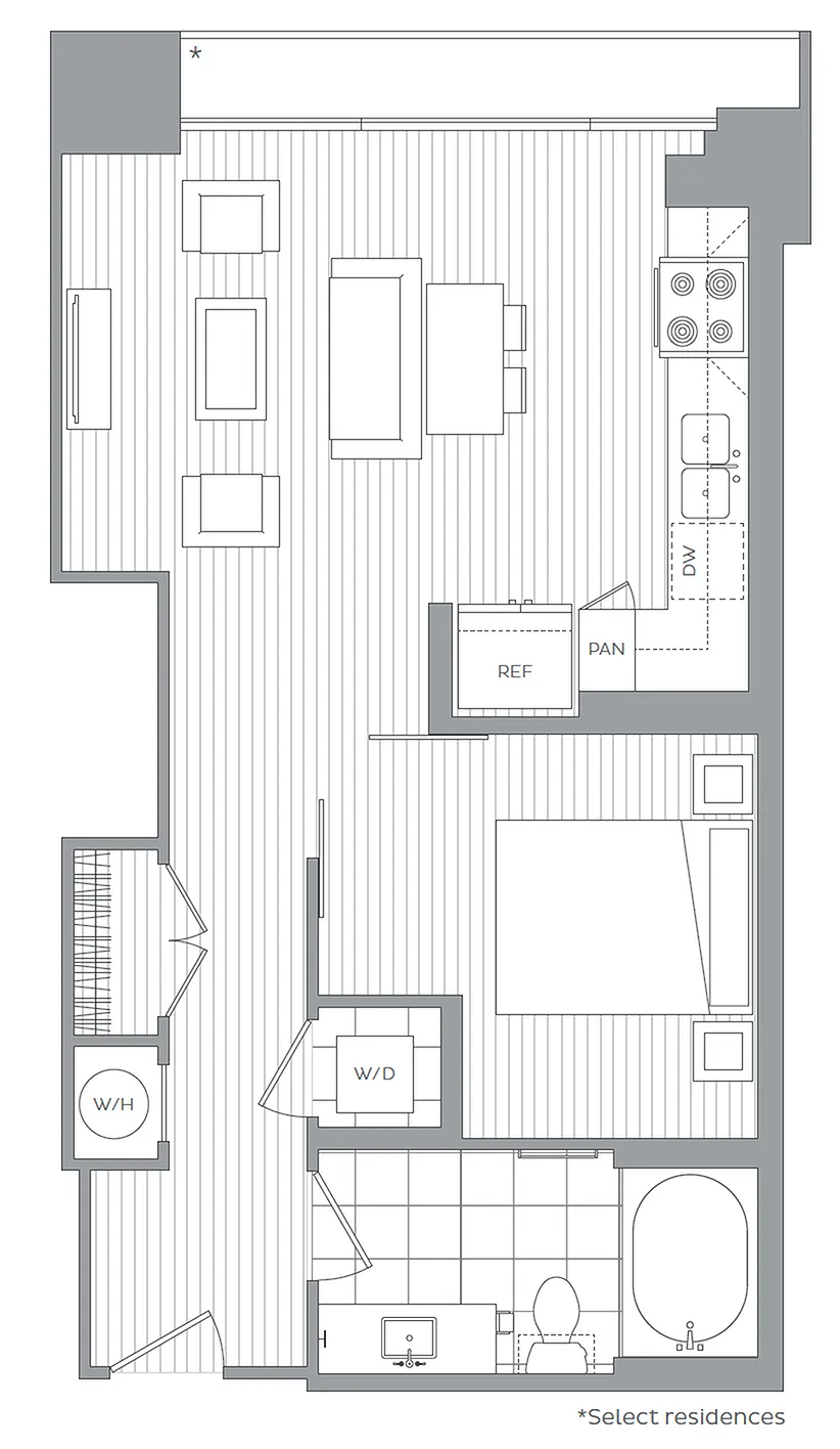 F / Studio / 1 Bath